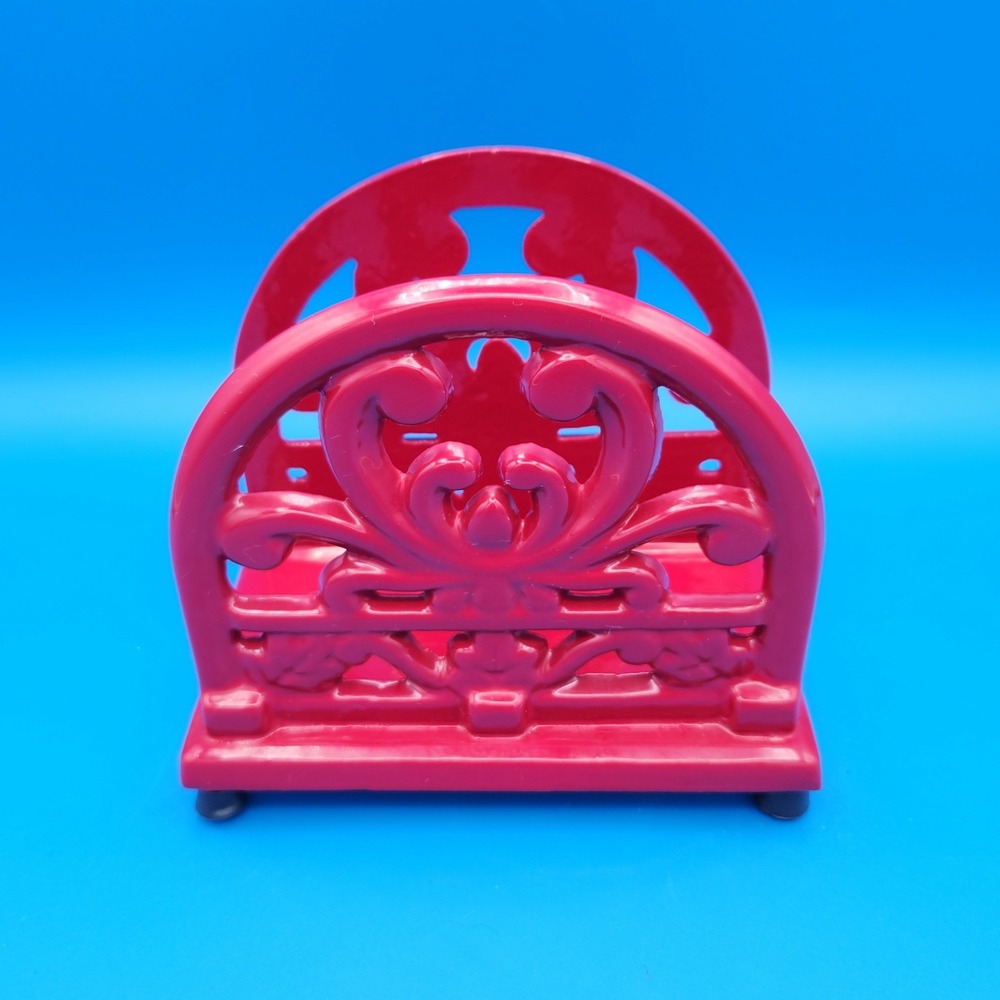 Vintage Cast Iron Red Glazed Napkin Holder
